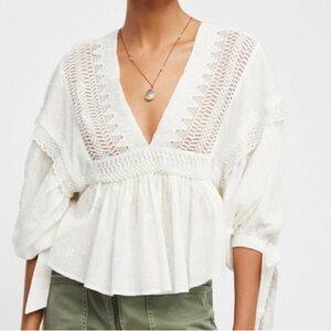 FREE PEOPLE Ivory Drive You Mad Blouse Size XS